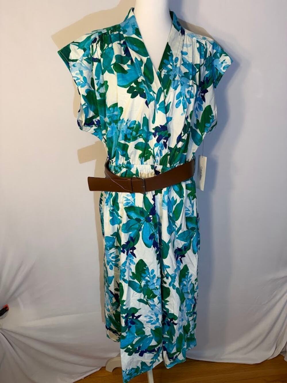 Calvin Klein Womens Floral Belted A-Line D Kelly Multi 16